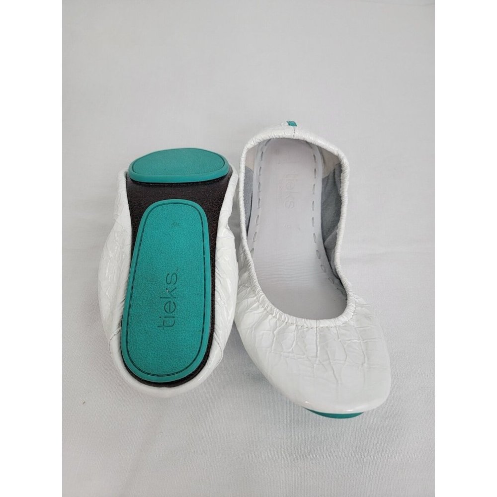 Tieks White and Teal Flats